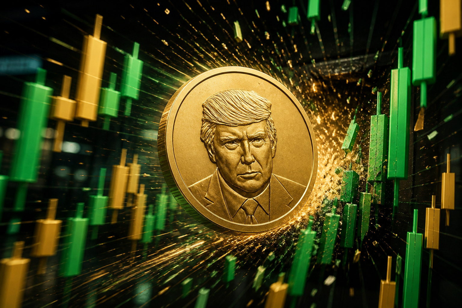 Gold Trump Coin charging through candlestick charts