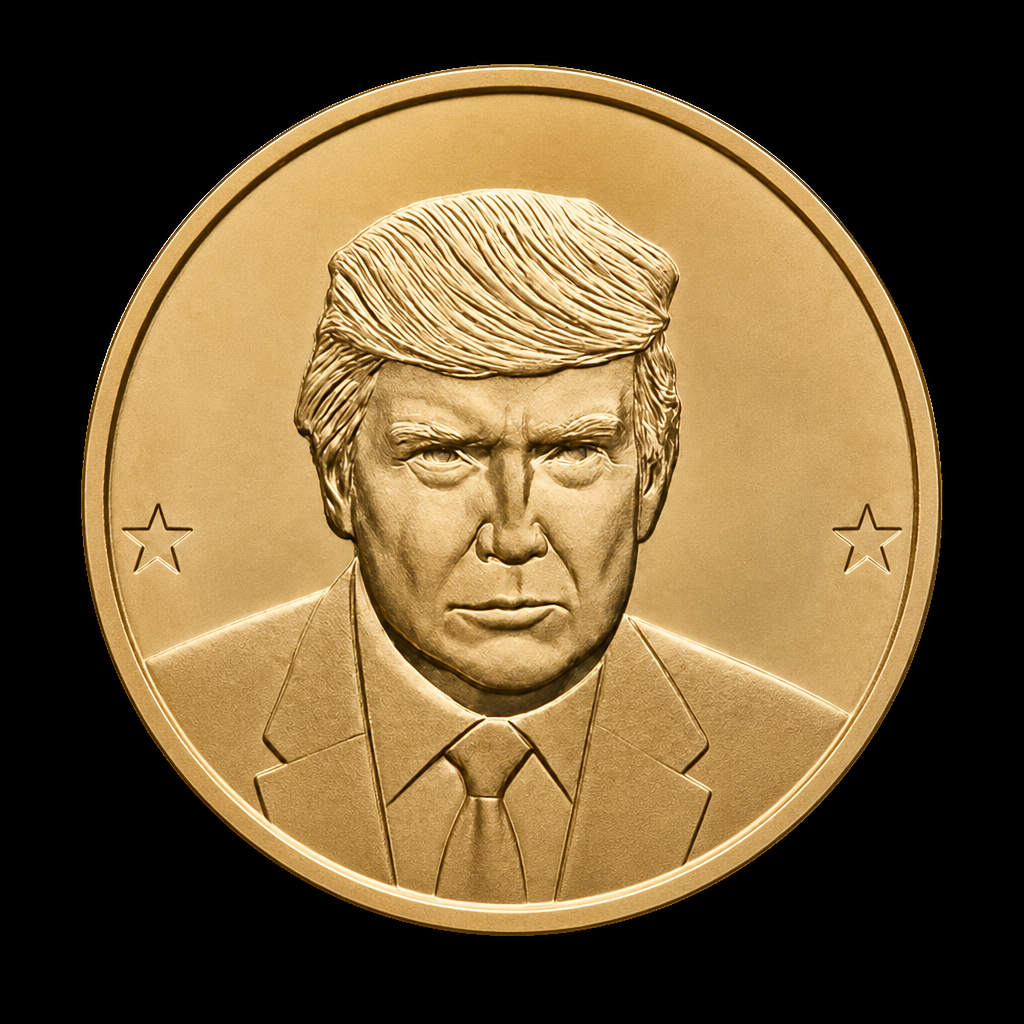 Letterless gold Trump Coin seal on black